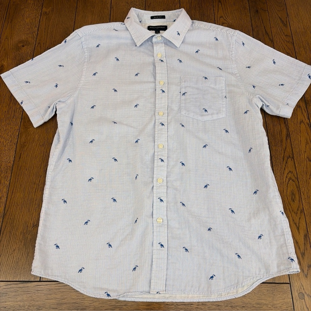 Banana Republic Polo Shirt Mens Large Blue Short Sleeve Tucan Tropical Cotton